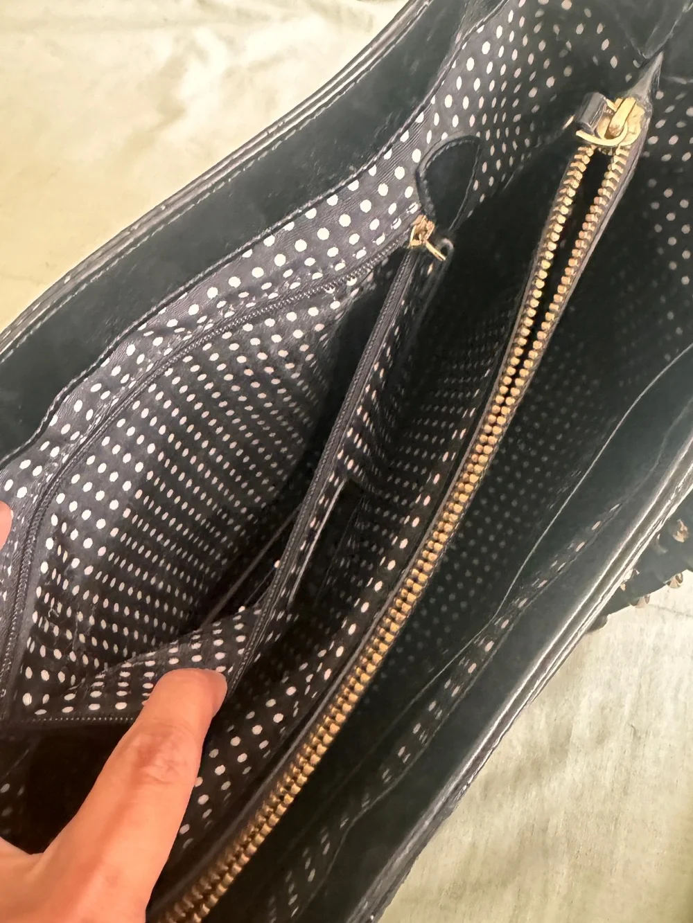 kate spade Black Patent Leather Tote with Quilted Circle Pattern